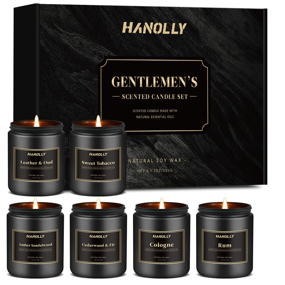 Six-pack masculine candle gift set in premium black box