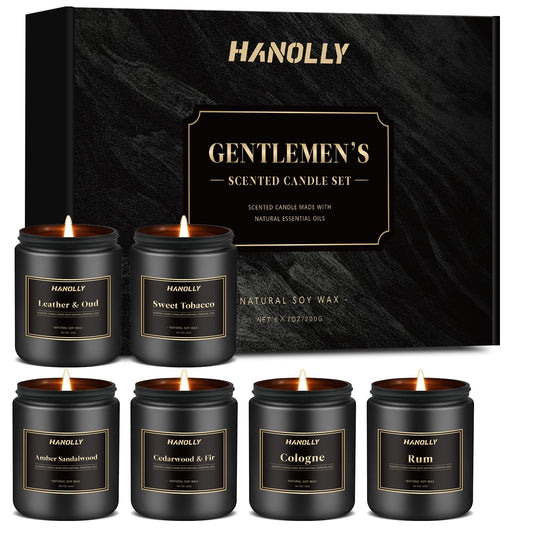 Six-pack masculine candle gift set in premium black box