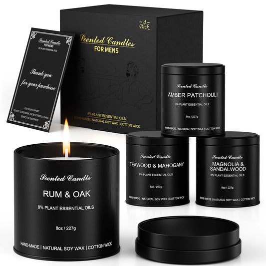 Amber Patchouli scented candle in matte black tin (4-pack)
