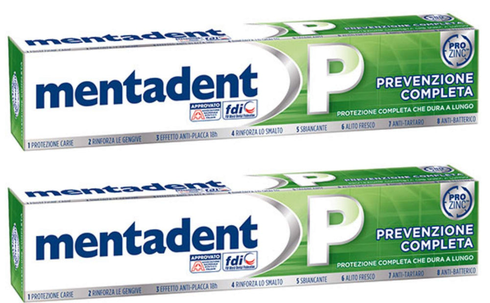 Mentadent P toothpaste 100 ml tubes in a two-pack – front view