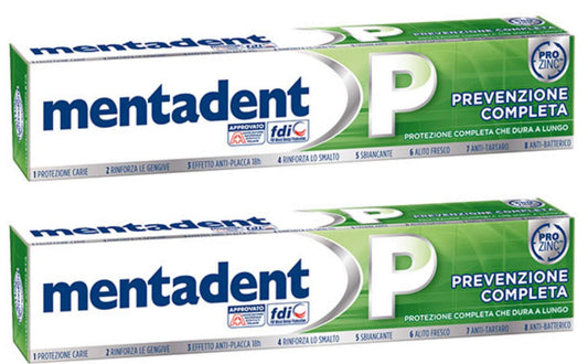 Mentadent P toothpaste 100 ml tubes in a two-pack – front view