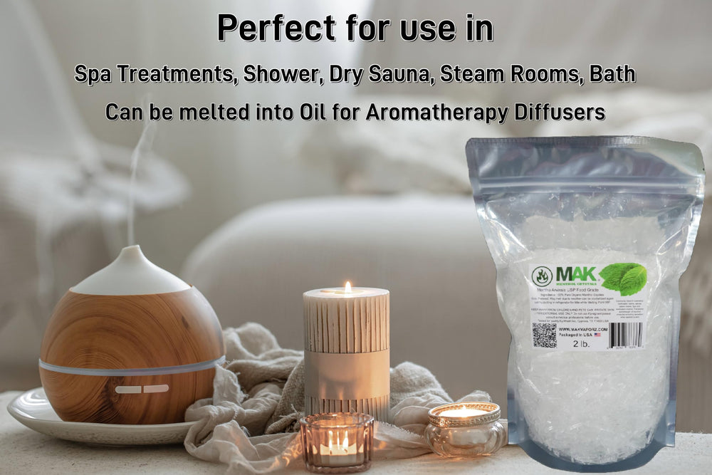 Menthol crystals used in cosmetics and skincare products