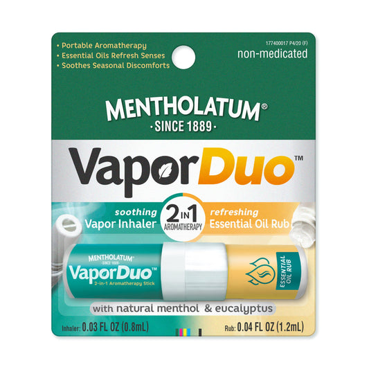 Mentholatum Vaporduo front view showing dual 2-in-1 design for quick relief on the go.