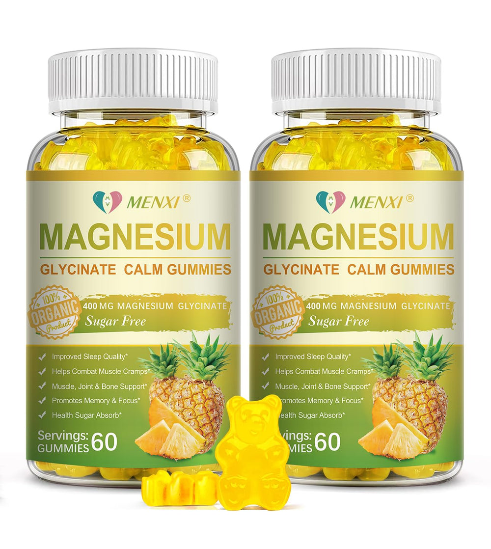 MENXI Magnesium Glycinate Gummies pineapple bottle supports relaxation and sleep.