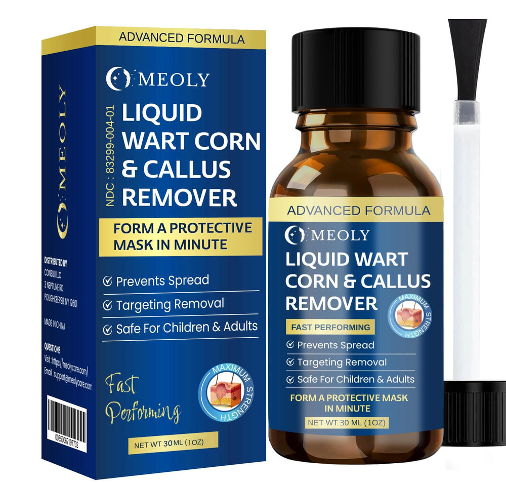 MEOLY fast-acting wart remover bottle closeup for quick, ready-to-use wart care