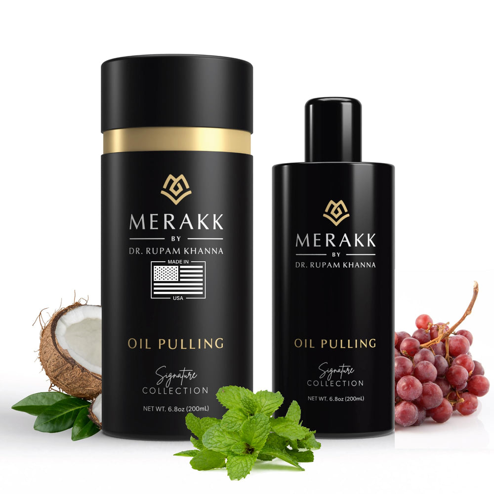 Merakk Coconut Oil Pulling Mouthwash bottle front view, 6.8oz