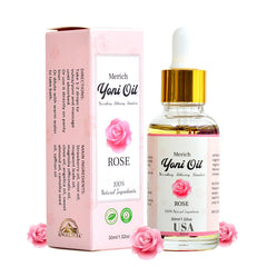 Bottle of MERICH Natural Yoni Oil with rose scent