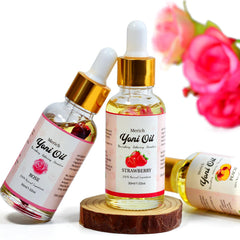 Woman using Yoni oil in a private setting