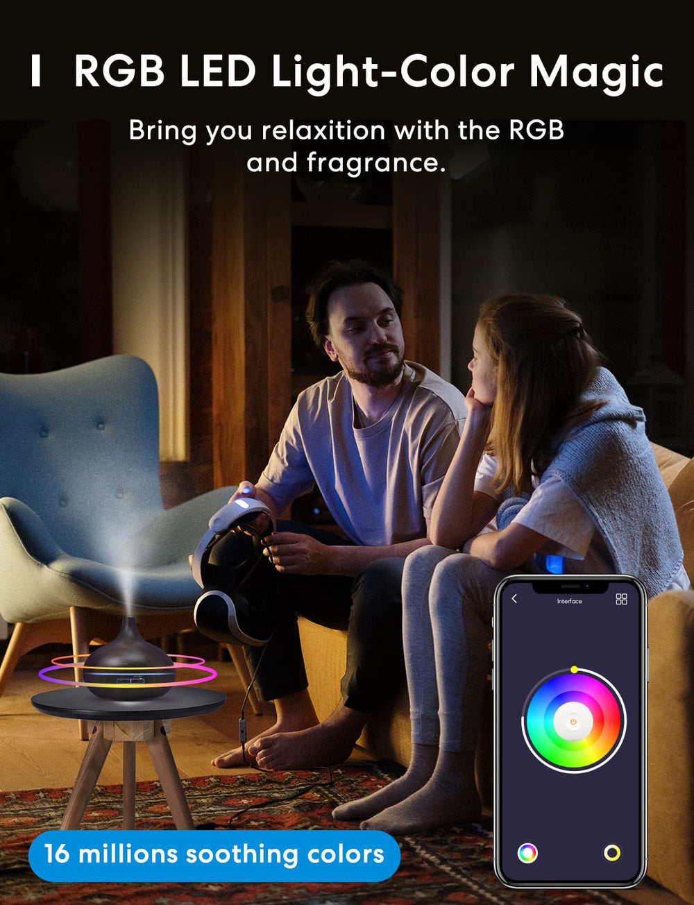 Alexa and SmartThings compatibility icons with diffuser