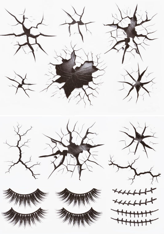 Merroyal cracked-glass face tattoos create a realistic horror skin effect for Halloween