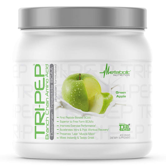 Metabolic Nutrition TRI-PEP Tri-Peptide BCAA powder Green Apple 400g front label