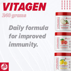 Nutrition facts panel on Vitagen jar