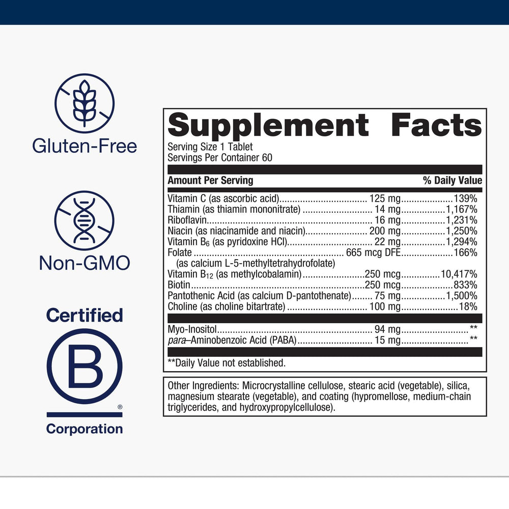 Close-up of label highlighting active B6 and B12 with folate