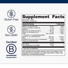 Close-up of label highlighting active B6 and B12 with folate