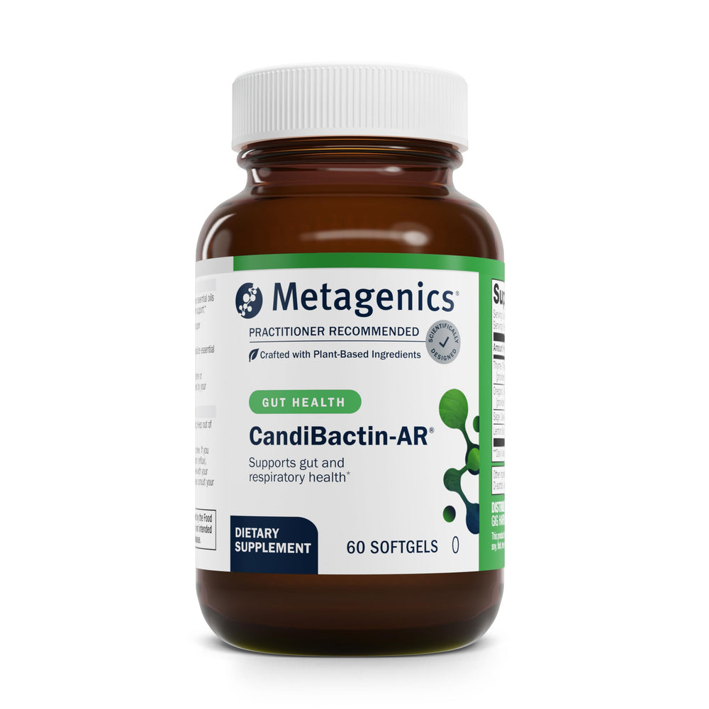 Bottle of Metagenics CandiBactin-AR with 60 enteric-coated softgels