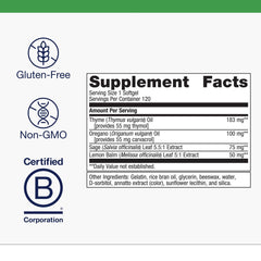 Close-up of oregano, thyme, sage, and lemon balm ingredients