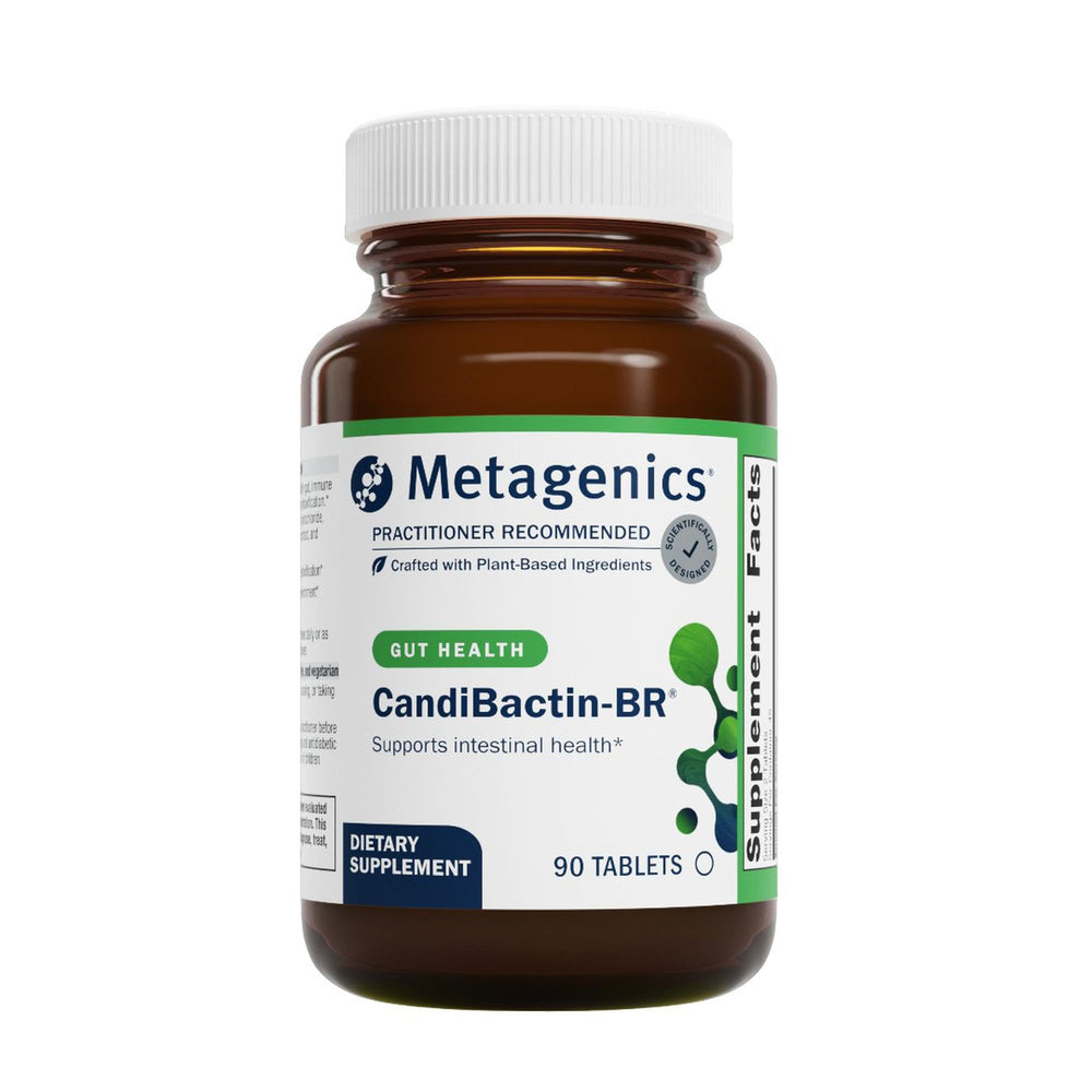 Metagenics CandiBactin-BR tablets closeup for digestive balance support