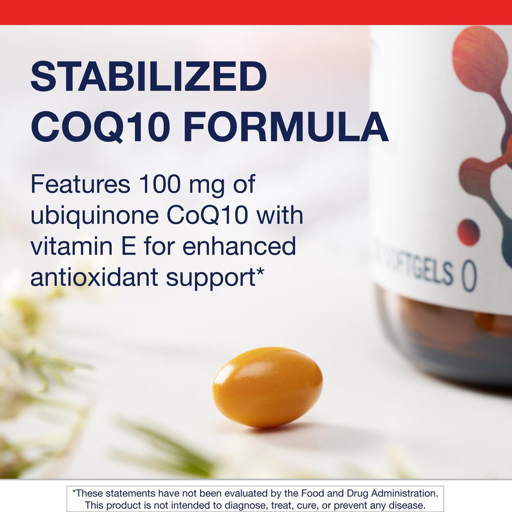 Non-GMO and gluten-free badge on Metagenics CoQ10 ST-100 product