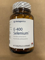 Metagenics E-400 Selenium bottle with label and 60 tablets