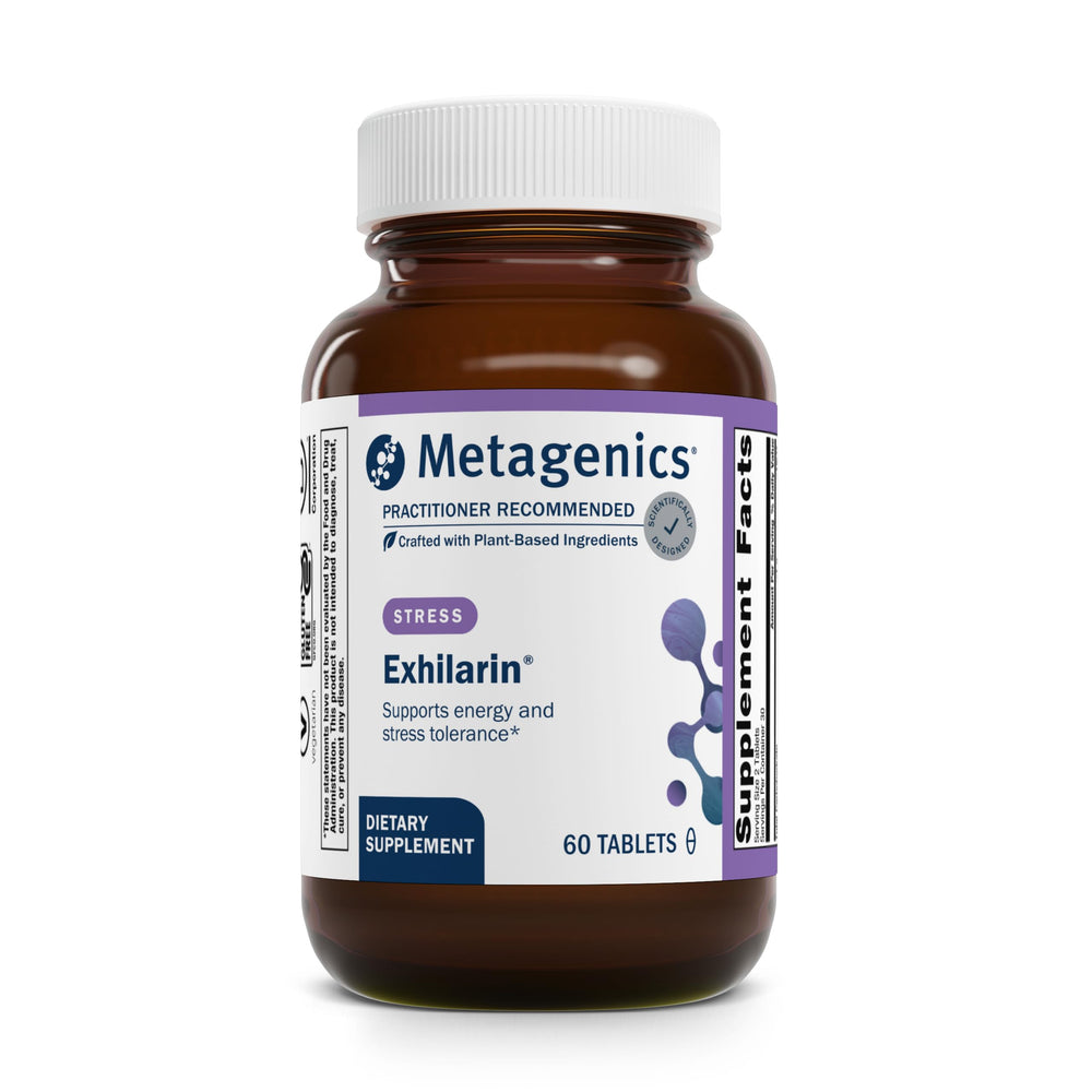 Metagenics Exhilarin energy and stress support tablets bottle