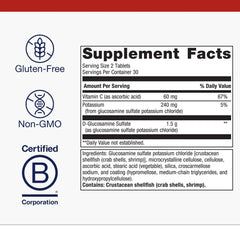 Close-up of label showing 1500 mg glucosamine sulfate per serving