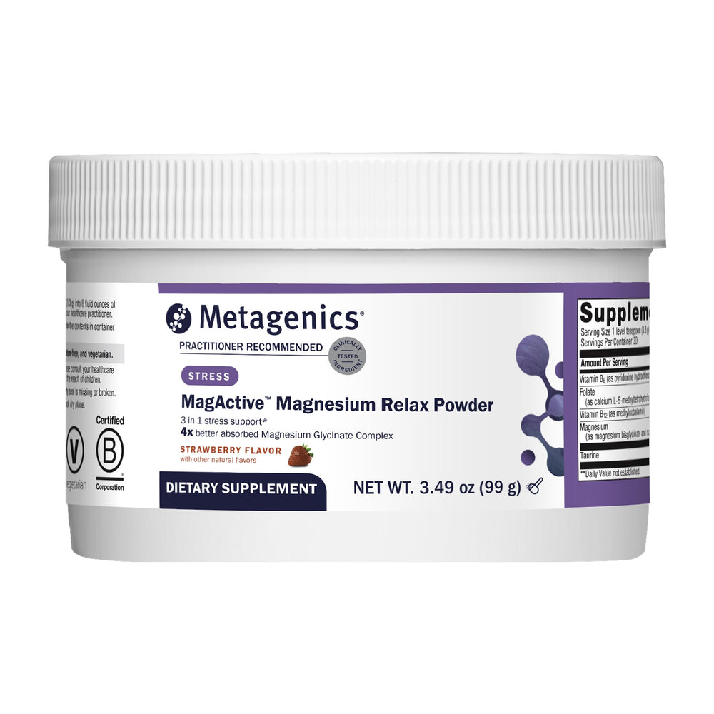 Front view of Metagenics MagActive Magnesium Relax tub