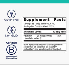 Dropper dispensing vitamin D3 1000 IU per drop