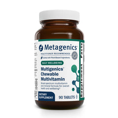Metagenics Multigenics orange-flavored chewable bottle supports daily energy and overall wellness