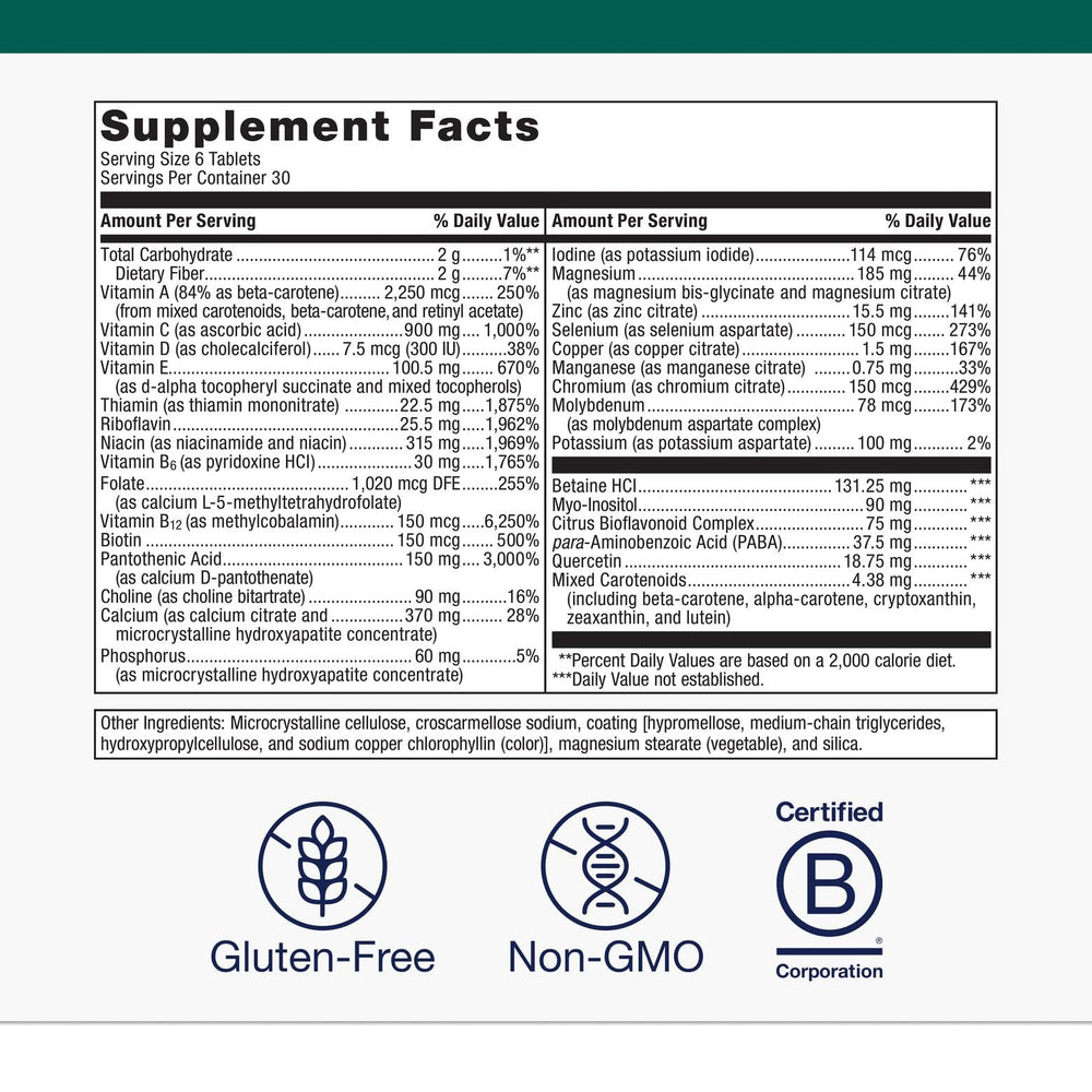 Close-up of high-potency vitamins A to K and minerals