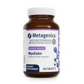 Metagenics MyoCalm bottle label showing calcium and magnesium for muscle relaxation