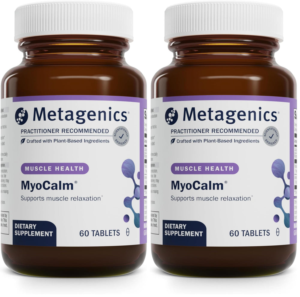 Metagenics MyoCalm bottle front view showing product and label for muscle support.