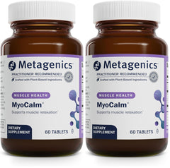 Metagenics MyoCalm bottle front view showing product and label for muscle support.