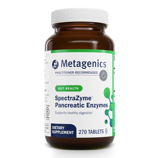 Metagenics SpectraZyme Pancreatic Enzymes bottle and packaging