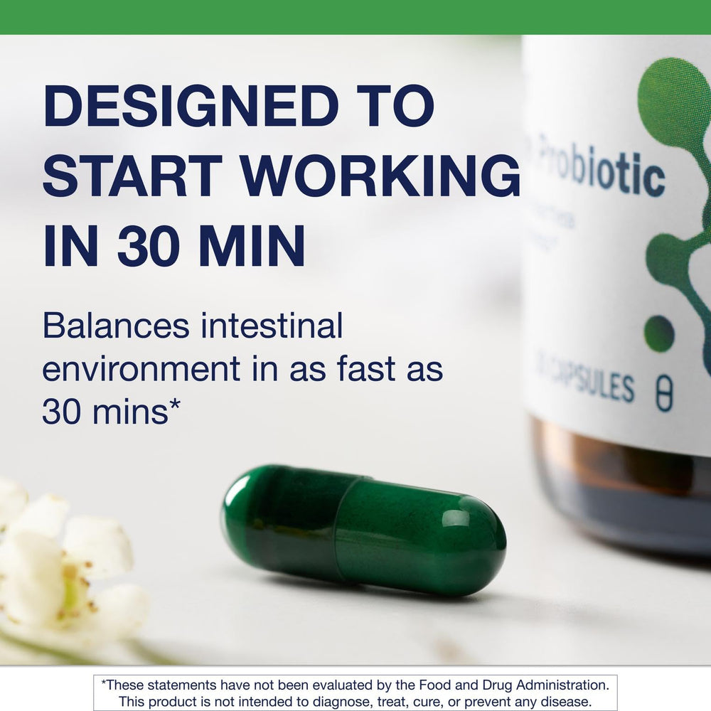 Metagenics UltraFlora Acute Care capsules, non-GMO and shelf-stable.