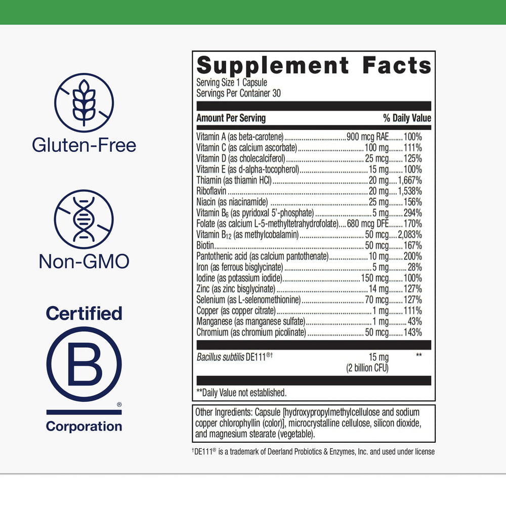 Back and side label details showing probiotic and vitamin blend