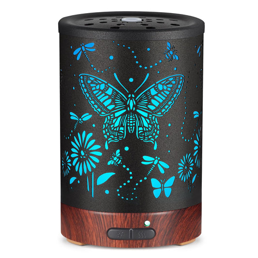 Butterfly metal essential oil diffuser 150ml with 7 color LED lights
