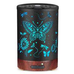 Butterfly metal essential oil diffuser 150ml with 7 color LED lights