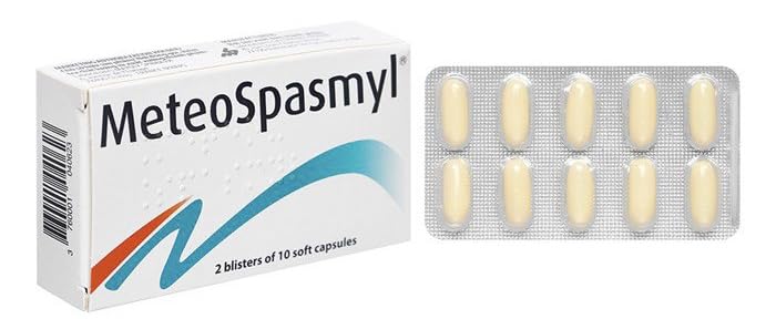 MeteoSpasmyl soft capsules packaging with 20 capsules