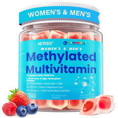 Bottle of vegan sugar-free methylated multivitamin gummies for women and men
