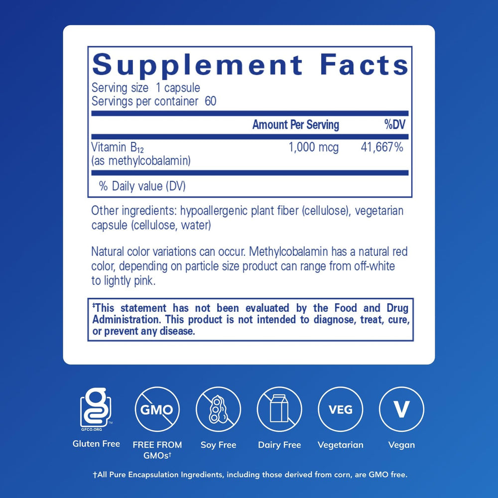 Close-up of methylcobalamin B12 1,000 mcg capsules
