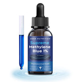 Bottle showing 1 percent methylene blue with 60 ml label