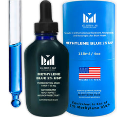 Front view of Methylene Blue 2% USP Grade bottle, 118ml