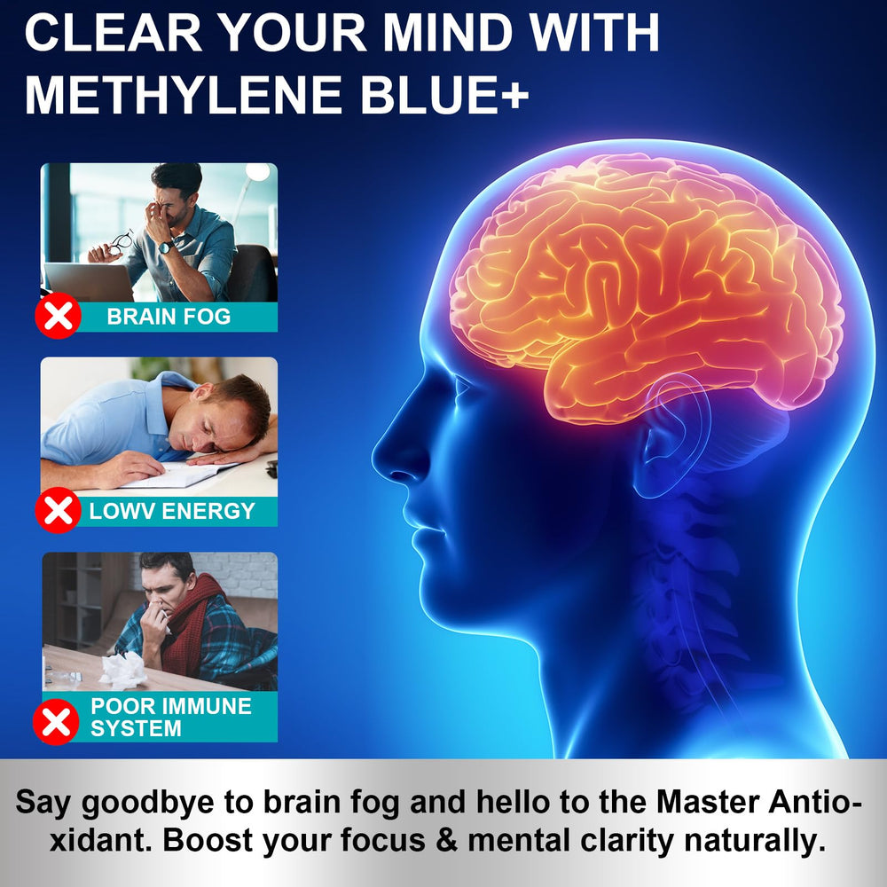 Concept image of brain health and energy supported by Methylene Blue