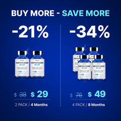 Sleek matte-black packaging for methylene blue capsules