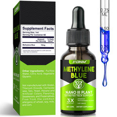 Close-up of label on Methylene Blue Drops bottle