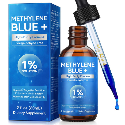 Methylene Blue pharmaceutical grade drops in a glass bottle (2 oz)