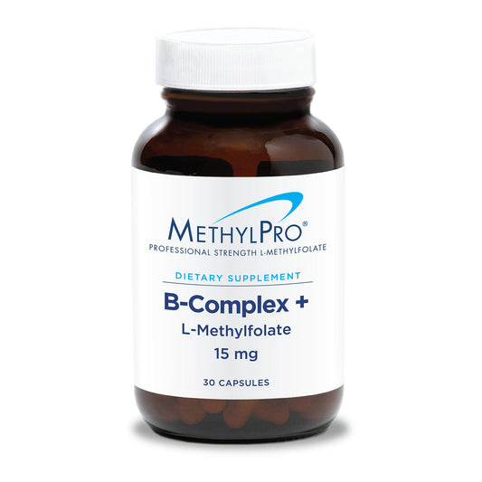 MethylPro B-Complex + L-Methylfolate bottle with 30 vegan capsules