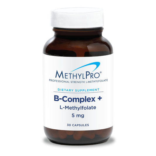 MethylPro B-Complex + L-Methylfolate 5 mg bottle label with 30 vegan capsules