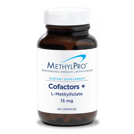 Front of MethylPro L-Methylfolate bottle with 30 capsules