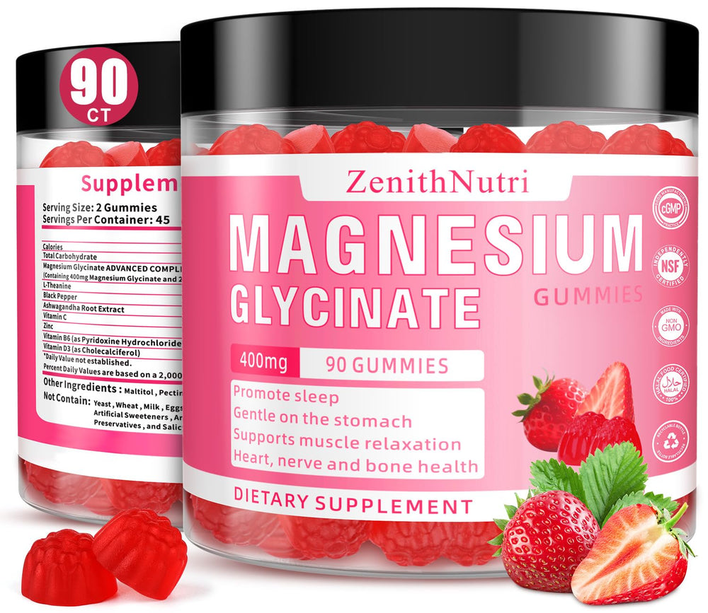 Bottled magnesium glycinate gummies with ashwagandha